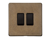 M Marcus Electrical Vintage 2 Gang 2 Way Switch, Rustic Brass With Black Switch - XRB.110.BK
