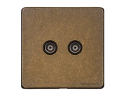 M Marcus Electrical Vintage 2 Gang TV/Coaxial Sockets (TV Coaxial OR TV/FM Diplexed), Rustic Brass - XRB.122.BK