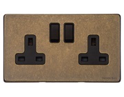 M Marcus Electrical Vintage Double 13 AMP Switched Socket, Rustic Brass With Black Switch - XRB.150.BK