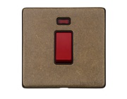 M Marcus Electrical Vintage 45 Amp Cooker Switch With Neon, Single Plate, Rustic Brass - XRB.163.BK