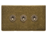 M Marcus Electrical Vintage 20 AMP 3 Gang 2 Way Dolly Switch, Rustic Brass - XRB.2420.RB