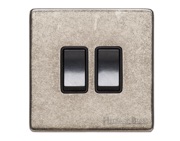 M Marcus Electrical Vintage 2 Gang 2 Way Switch, Rustic Nickel With Black Switch - XRN.110.BK