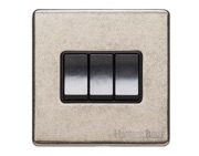 M Marcus Electrical Vintage 3 Gang 2 Way Switch, Rustic Nickel With Black Switch - XRN.120.BK