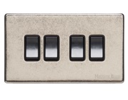 M Marcus Electrical Vintage 4 Gang 2 Way Switch, Rustic Nickel With Black Switch - XRN.130.BK