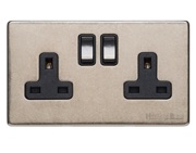 M Marcus Electrical Vintage Double 13 AMP Switched Socket, Rustic Nickel With Black Switch - XRN.150.BK