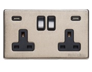 M Marcus Electrical Vintage Double 13 AMP USB Switched Socket, Rustic Nickel With Black Switch - XRN.750.BK-USB