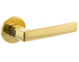 Atlantic Tupai Exclusivo Portel 5mm Slimline Designer Door Handles On Round Rose, Raw Brass - XT3095R5SRB (sold in pairs)