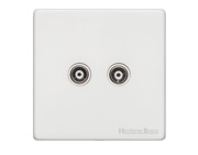 M Marcus Electrical Vintage 2 Gang TV/Coaxial Sockets (TV Coaxial OR TV/FM Diplexed), Matt White - XWH.122.W