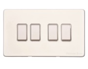 M Marcus Electrical Vintage 4 Gang 2 Way Switch, Matt White With White Switch - XWH.130.W