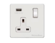 M Marcus Electrical Vintage Single 13 AMP USB Switched Socket, Matt White With White Switch - XWH.740.W-USB