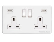 M Marcus Electrical Vintage Double 13 AMP USB Switched Socket, Matt White With White Switch - XWH.750.W-USB