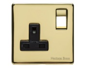 M Marcus Electrical Studio Single 13 AMP Switched Socket, Polished Brass (Black OR White Trim) - Y01.240