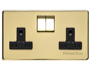 M Marcus Electrical Studio Double 13 AMP Switched Socket, Polished Brass (Black OR White Trim) - Y01.250