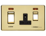 M Marcus Electrical Studio 45A Cooker Unit/13A Socket With Neon, Polished Brass (Black OR White Trim) - Y01.262.PB