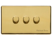 M Marcus Electrical Studio 3 Gang 2 Way Push On/Off Dimmer Switch, Polished Brass (250 OR 400 Watts) - Y01.280.250