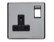 M Marcus Electrical Studio Single 13 AMP Switched Socket, Polished Chrome (Black OR White Trim) - Y02.240.PC