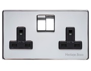 M Marcus Electrical Studio Double 13 AMP Switched Socket, Polished Chrome (Black OR White Trim) - Y02.250.PC