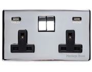 M Marcus Electrical Studio Double 13 AMP USB Switched Socket, Polished Chrome (Black OR White Trim) - Y02.255.PC-USB
