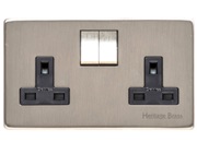 M Marcus Electrical Studio Double 13 AMP Switched Socket, Satin Nickel (Black OR White Trim) - Y05.250.SN