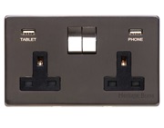 M Marcus Electrical Studio Double 13 AMP Switched Socket, Polished Bronze (Black Trim) - Y07.255.BZB-USB
