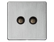 M Marcus Electrical Studio 2 Gang TV/Coaxial Sockets (TV Coaxial OR TV/FM Diplexed), Satin Chrome - Y33.222