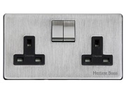 M Marcus Electrical Studio Double 13 AMP Switched Socket, Satin Chrome (Black OR White Trim) - Y33.250.SC