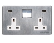 M Marcus Electrical Studio Double 13 AMP USB Switched Socket, Satin Chrome (Black OR White Trim) - Y33.255.SC-USB