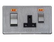 M Marcus Electrical Studio 45A Cooker Unit/13A Socket With Neon, Satin Chrome (Black OR White Trim) - Y33.262.SC