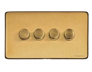 M Marcus Electrical Studio 4 Gang 2 Way Push On/Off Dimmer Switch, Satin Brass (250 OR 400 Watts) - Y44.290.250