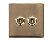 M Marcus Electrical Studio 20 AMP 2 Gang 2 Way Dolly Switch, Antique Brass (Trimless) - Y91.2410.AB
