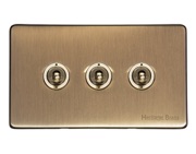 M Marcus Electrical Studio 20 AMP 3 Gang 2 Way Dolly Switch, Antique Brass (Trimless) - Y91.2420.AB