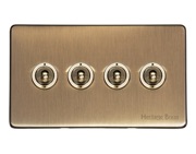 M Marcus Electrical Studio 20 AMP 4 Gang 2 Way Dolly Switch, Antique Brass (Trimless) - Y91.2430.AB