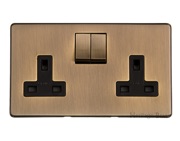 M Marcus Electrical Studio Double 13 AMP Switched Socket, Antique Brass (Black Trim) - Y91.250.ABBK