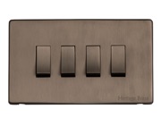 M Marcus Electrical Studio 4 Gang 2 Way Switch, Aged Pewter (Trimless) - YAP.230.AP