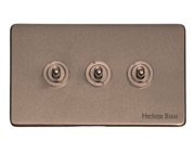 M Marcus Electrical Studio 20 AMP 3 Gang 2 Way Dolly Switch, Aged Pewter (Trimless) - YAP.2420.AP