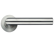 Zoo Hardware ZCS Architectural Mitred Lever On Round Rose, Satin Stainless Steel - ZCS010SS (sold in pairs)