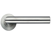 Zoo Hardware ZCS Architectural Oval Mitred Lever On Round Rose, Satin Stainless Steel - ZCS050SS (sold in pairs)