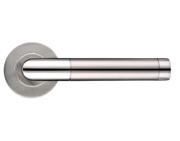 Zoo Hardware ZCS2 Contract Mitred Lever On Round Rose, Dual Finish Polished & Satin Stainless Steel - ZCS2110SSPS (sold in pairs)