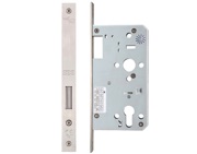 Zoo Hardware Vier 72mm c/c DIN Single Throw Dead Lock (Square Or Radius Profile), Satin Stainless Steel - ZDL0060STSS