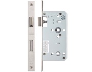 Zoo Hardware Vier 78mm c/c DIN Bathroom Lock (Square Or Radius Profile), Satin Stainless Steel - ZDL7855SS