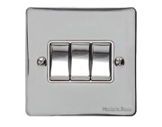 M Marcus Electrical Elite Flat Plate 3 Gang Switches, Polished Chrome, Black Or White Trim - T02.820.PC
