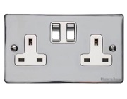 M Marcus Electrical Elite Flat Plate 2 Gang Sockets, Polished Chrome, Black Or White Trim - T02.850.PC
