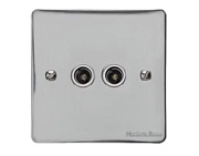 M Marcus Electrical Elite Flat Plate 2 Gang TV/Coaxial Sockets, Polished Chrome, Black Or White Trim - T02.922/924.PC