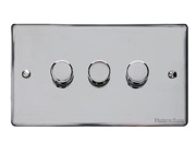 M Marcus Electrical Elite Flat Plate 3 Gang Dimmer Switches, Polished Chrome, 250 Watts OR 400 Watts - T02.973/250