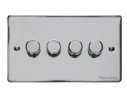 M Marcus Electrical Elite Flat Plate 4 Gang Dimmer Switches, Polished Chrome, 250 Watts OR 400 Watts - T02.974/250